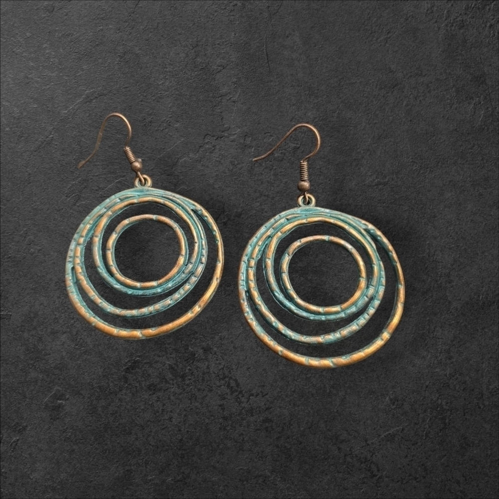 Turquoise Circle Hoops Dangle Bohemian Earrings